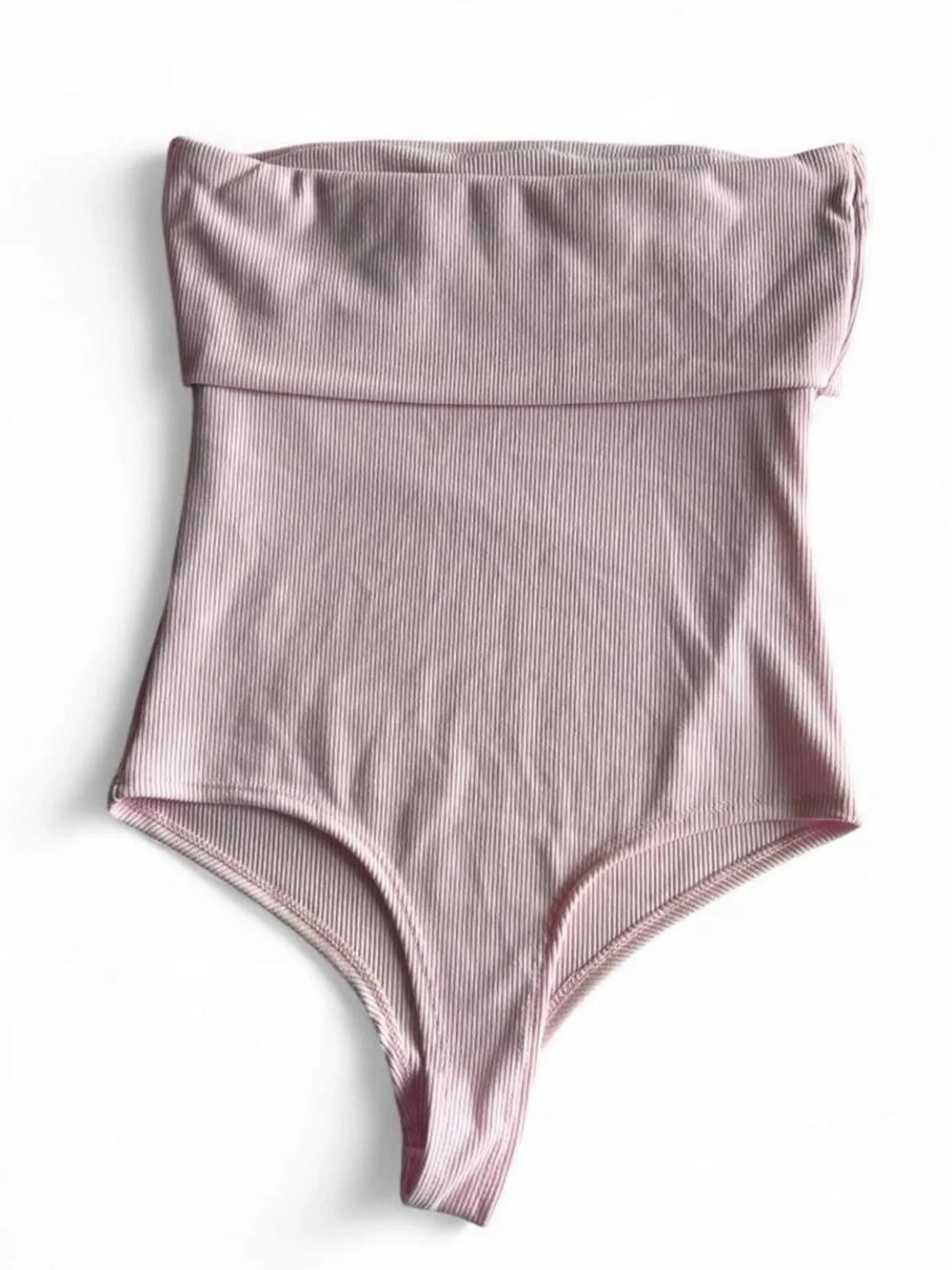 Ribbed One-Piece Bodysuit in Light Pink